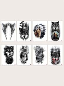 8sheets Wolf Pattern Tattoo Sticker - Multicolor - View 2