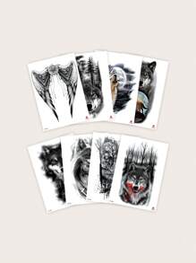 8sheets Wolf Pattern Tattoo Sticker - Multicolor - View 4