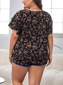 SHEIN LUNE Áo sơ mi Plus Size Họa tiết hoa Boho - màu đen - Xem 2