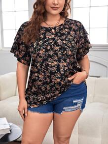 SHEIN LUNE Áo sơ mi Plus Size Họa tiết hoa Boho - màu đen - Xem 3