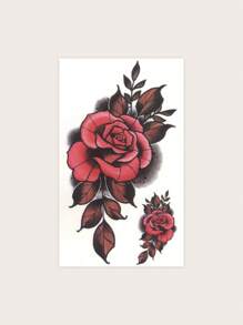 1 pieza Tatuaje temporal floral rojo, de estilo encantador y de moda