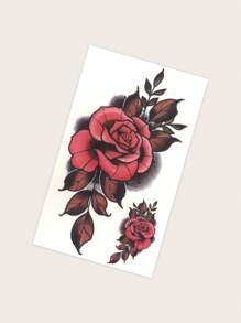 1 pieza Tatuaje temporal floral rojo, de estilo encantador y de moda