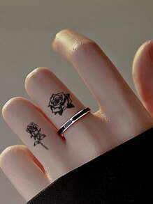 1pc Rose Floral Waterproof Temporary Tattoo Sticker, Niche Design - Black - View 2