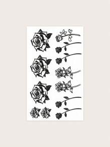 1pc Rose Floral Waterproof Temporary Tattoo Sticker, Niche Design - Black - View 3