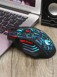 1 pieza Ratón óptico iluminado con cable USB para juegos con botones de disparo, adecuado para juegos, oficina, hogar, plug and play - Negro - Ver 5