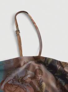 SHEIN MOD 人像圖案木耳邊網紗吊帶連衣裙 - 彩色 - 查看 4