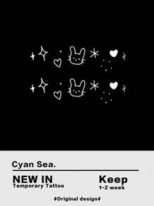 1sheet Rabbit Pattern Tattoo Sticker - Black - View 2