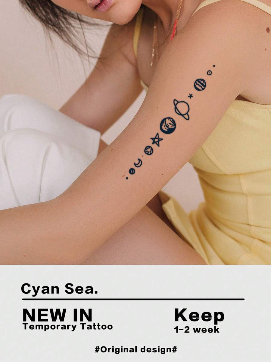 1 tấm Nhãn dán hình xăm hoa văn hành tinh - màu đen - Xem 1