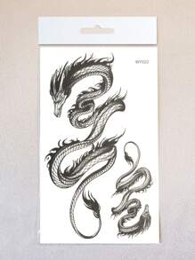 大型 3D 中国龙图腾临时纹身 - 防水可移除身体贴纸 - 彩色 - 查看 3