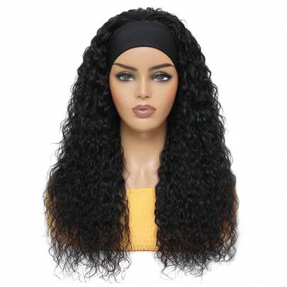 Water Wave Headband Wig Natural Black Color Unprocessed Brazilian Virgin Human Hair Machine Made Wig Easy To Wear Wig For 130% 150% 180%