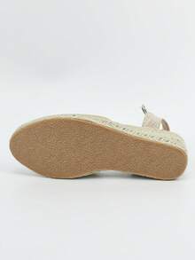 Straw Woven Ankle Strap Wedge Sandals - Gold - View 3