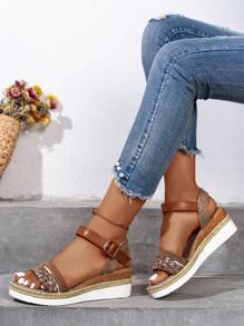 女士坡跟厚底涼鞋 - 棕色 - 查看 1