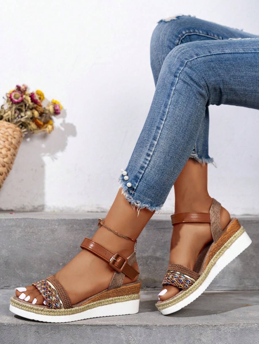 女士坡跟厚底涼鞋 - 棕色 - 查看 1