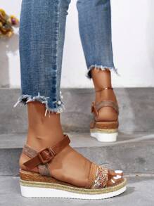 女士坡跟厚底涼鞋 - 棕色 - 查看 2