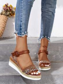 女士坡跟厚底涼鞋 - 棕色 - 查看 3