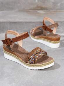 女士坡跟厚底涼鞋 - 棕色 - 查看 4