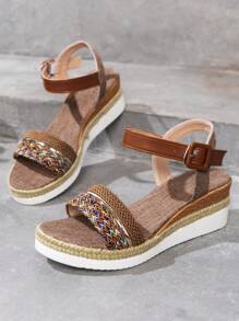 女士坡跟厚底涼鞋 - 棕色 - 查看 5