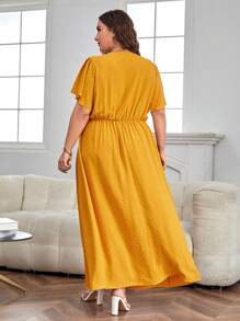 SHEIN Clasi Đầm Plus Size Thêu Hoa Giải trí - Màu vàng - Xem 2