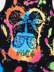 Tween Girl Figure & Letter Graphic Tank Dress - Black - View 4