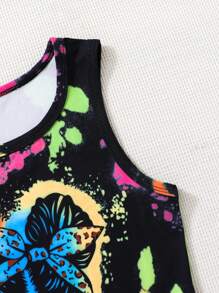 Tween Girl Figure & Letter Graphic Tank Dress - Black - View 6