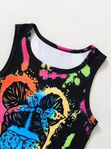 Tween Girl Figure & Letter Graphic Tank Dress - Black - View 7