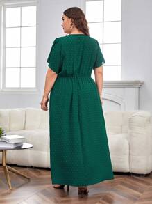 SHEIN Clasi Plus Swiss Dot Butterfly Sleeve Dress - Dark Green - View 2