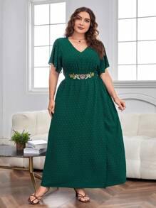 SHEIN Clasi Plus Swiss Dot Butterfly Sleeve Dress - Dark Green - View 4