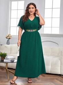 SHEIN Clasi Plus Swiss Dot Butterfly Sleeve Dress - Dark Green - View 5