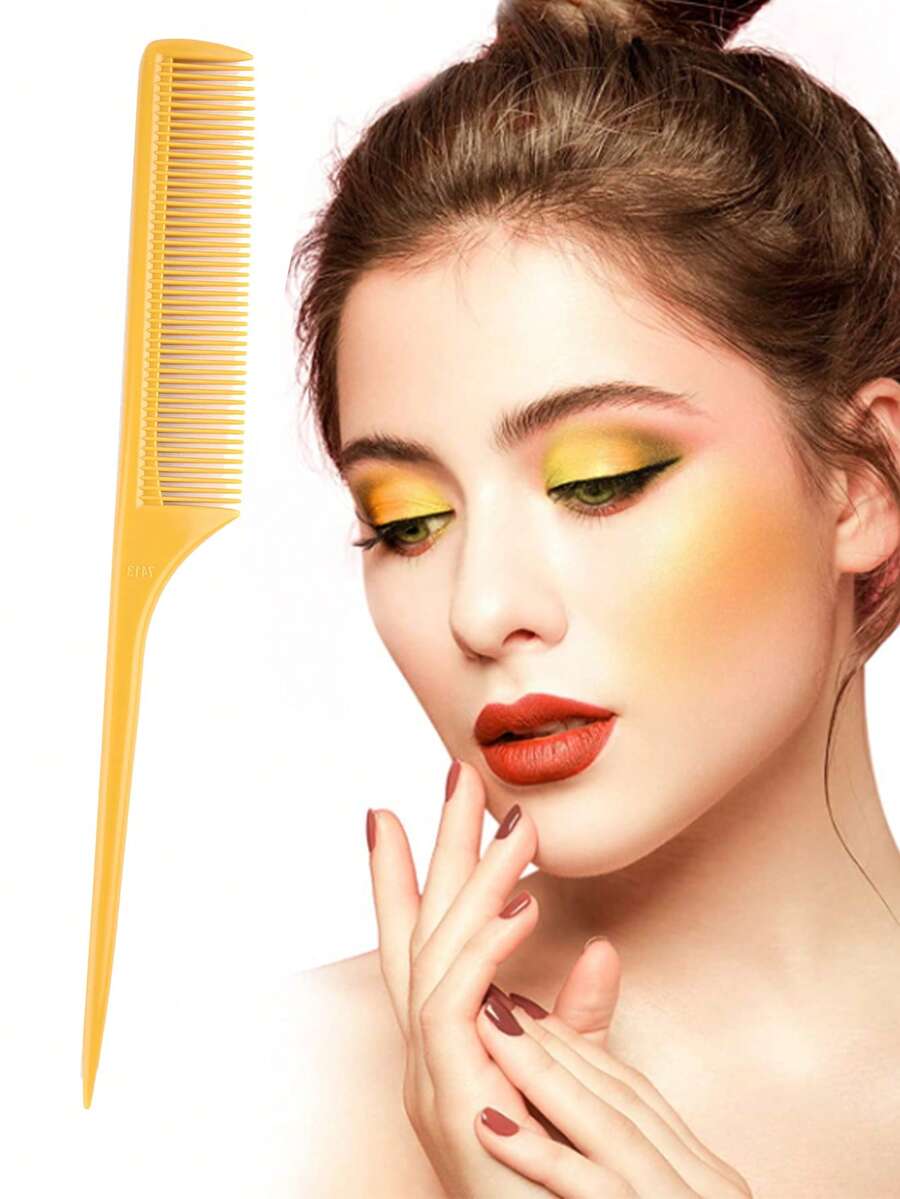 Rat Tail Comb Steel Pin Rat Tail Carbon Fiber Heat Resistant Teasing Comb - Yellow - View 1