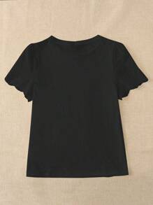 SHEIN LUNE Plus Solid Scallop Trim Tee - Black - View 2