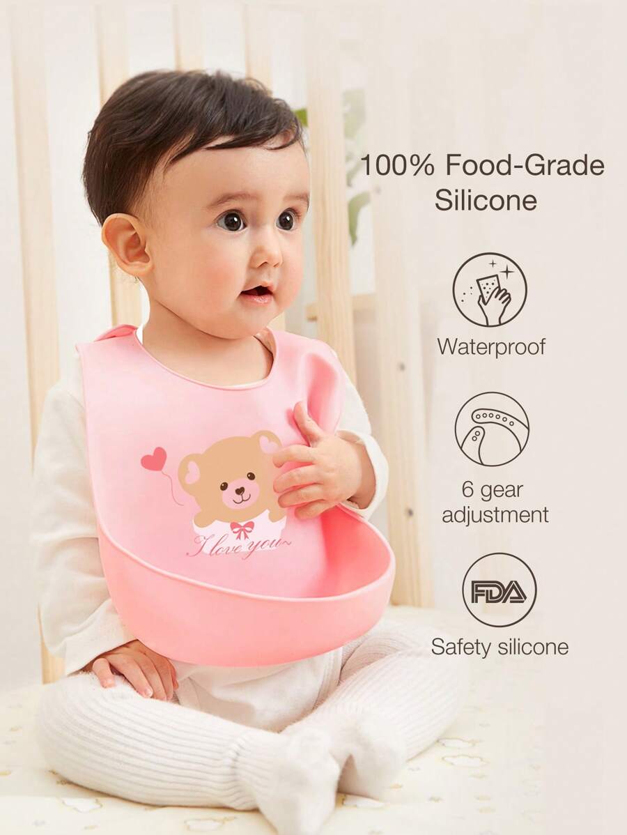 1入組嬰兒熊圖案圍兜 - 粉色 - 查看 1