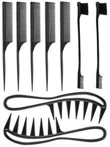 5pcs Rat Tail Comb & 2pcs Edge Brush & 2pcs Wide Tooth Wig Comb - Black - View 1