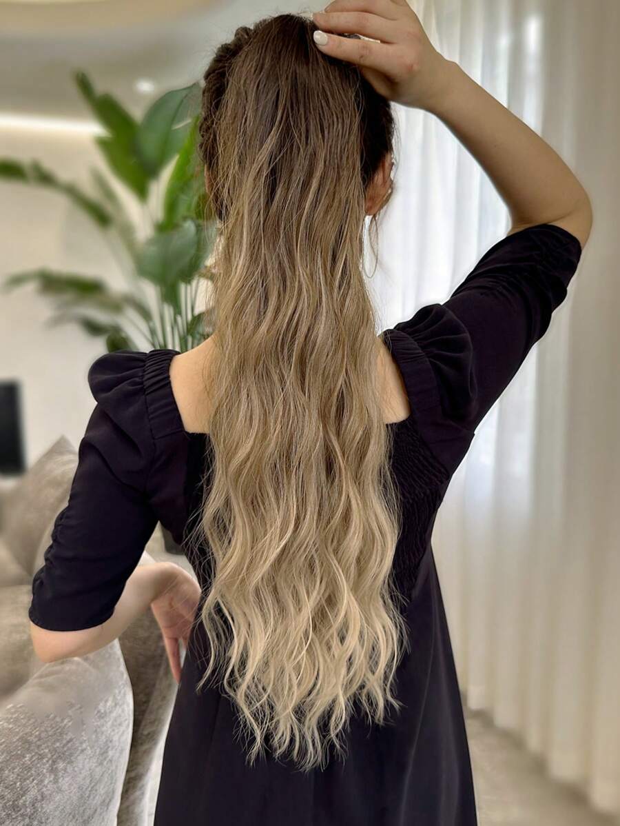 Vuốt Đuôi Ngựa Nối Dài Tóc Dài Lượn Sóng Tự Nhiên Sóng Nước Màu Nâu 24 Inch Sợi Chịu Nhiệt - Nhiều màu - Xem 1