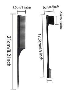 2pcs Rat Tail Comb & 2pcs Edge Brush - Black - View 3