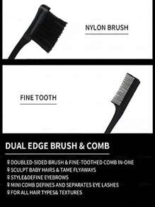 2pcs Rat Tail Comb & 2pcs Edge Brush - Black - View 4