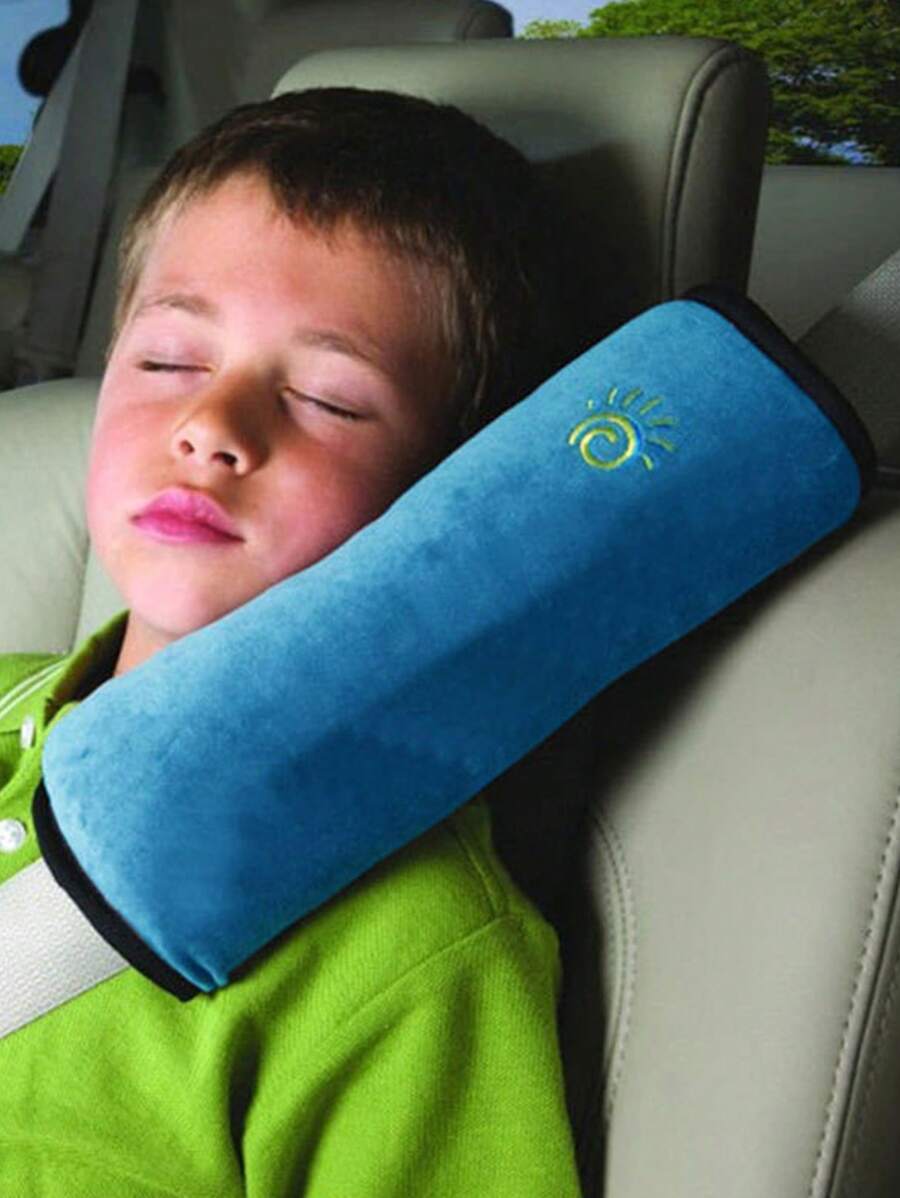 1入組毛茸茸滌綸汽車座椅皮帶枕頭適用於睡眠 - 藍色 - 查看 1