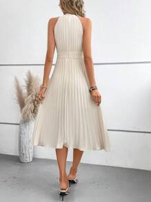 SHEIN Clasi Vestido unicolor bajo fruncido de cuello halter - Albaricoque - Ver 3