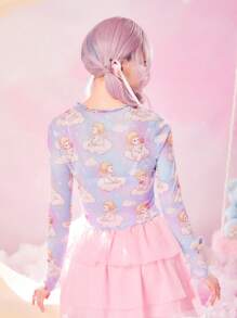 ROMWE Kawaii 卡通圖案網紗上衣 - 彩色 - 查看 4