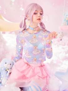 ROMWE Kawaii 卡通圖案網紗上衣 - 彩色 - 查看 6