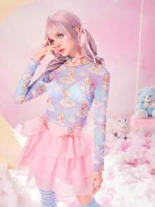 ROMWE Kawaii 卡通圖案網紗上衣 - 彩色 - 查看 7