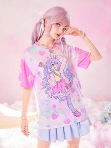 ROMWE Anime Áo thun nữ - Hồng - Xem 1