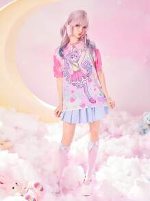 ROMWE Anime Áo thun nữ - Hồng - Xem 2