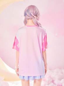 ROMWE Anime Áo thun nữ - Hồng - Xem 3