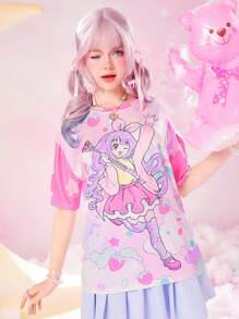 ROMWE Anime Áo thun nữ - Hồng - Xem 4