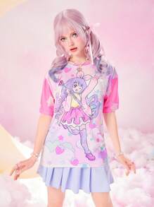 ROMWE Anime Áo thun nữ - Hồng - Xem 5