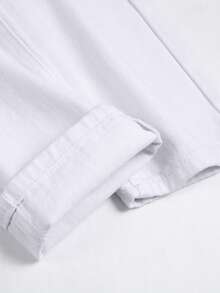 男士棉破洞抽鬚二合一牛仔褲 - 白色 - 查看 4