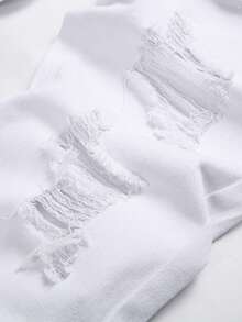 男士棉破洞抽鬚二合一牛仔褲 - 白色 - 查看 5