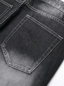 Hombres Jeans con estampado de dibujo desgarro crudo con lavado - Negro - Ver 5