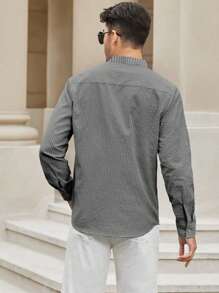 男士半排扣口袋貼布襯衫 - 灰色 - 查看 2