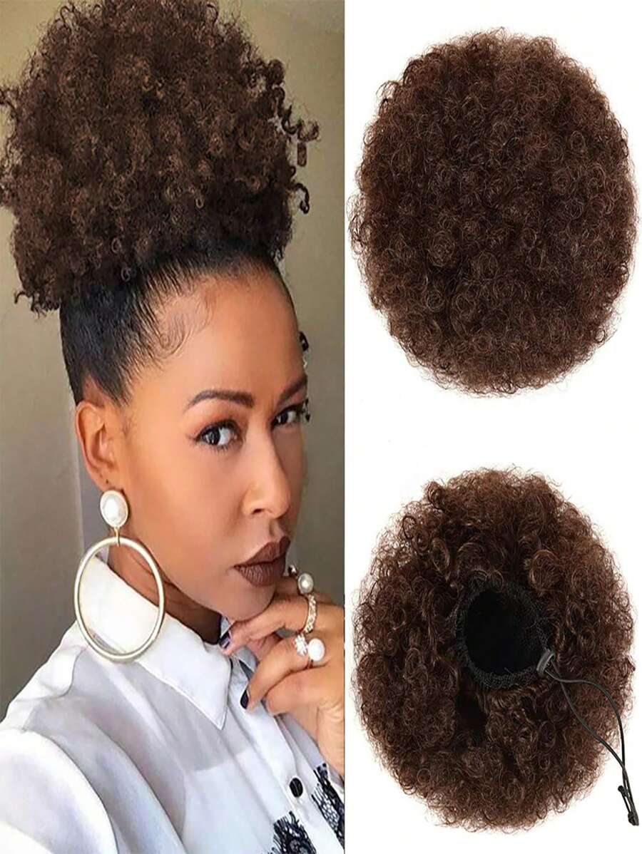 Tóc đuôi ngựa phồng dây rút Afro cho nữ Búi tóc phồng Afro 8 inch 65 gram - Dark Brown - Xem 1
